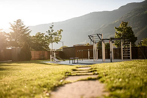 An outdoor fitness area in the sports hotel, Sonnen Resort Naturns